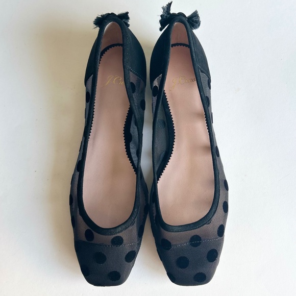 J. Crew Black Suede Textile Polka Dot Square Toe Flats size 7 - Picture 4 of 13